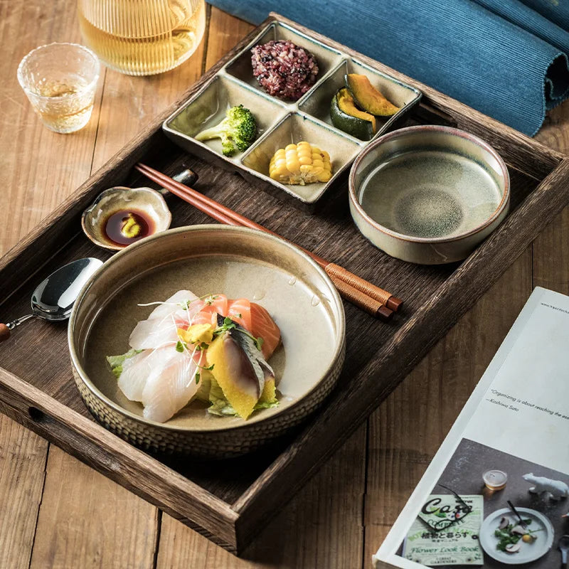 Elegant One-Person Dining Set, Japanese-Inspired Ritual Plate, Perfect Breakfast Tray for Airbnb or Stylish Mornings